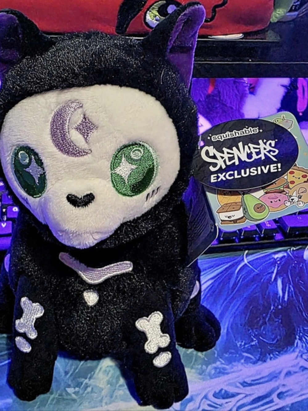 Squishable Snacker Witchy Skeleton Cat Black & White Plush